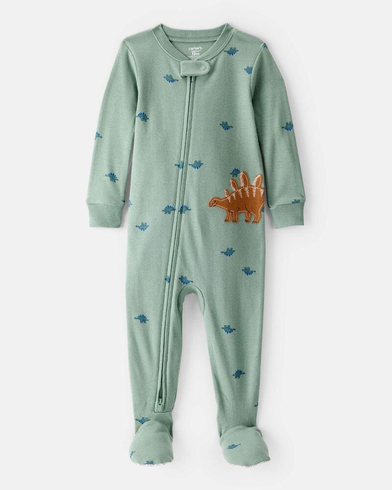 Baby Boy Dinosaur Print 100% Cotton Long-Sleeve 2-Way Zip 1-Piece Pajamas - Green, image 1 of 5 slides
