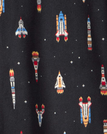 Boys Rocket Ship Print Fleece Long-Sleeve Loose Fit 1-Piece Pajamas - Black, 