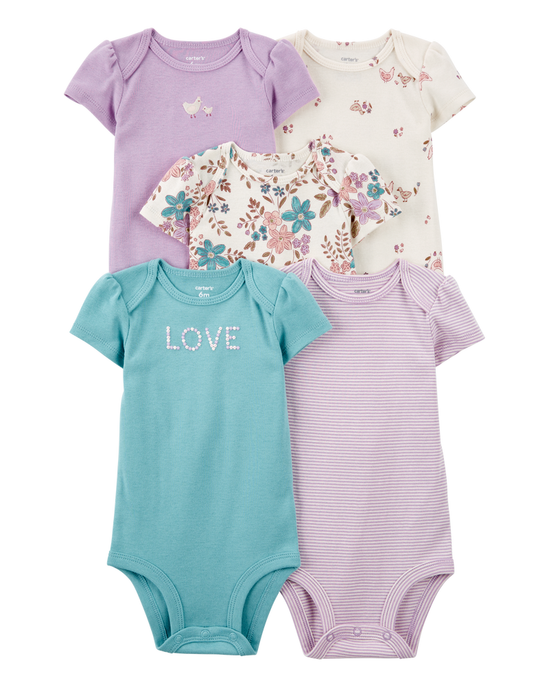 Baby Girl 5-Pack Floral Short-Sleeve Bodysuits, image 1 of 8 slides