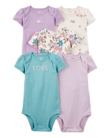 Baby Girl 5-Pack Floral Short-Sleeve Bodysuits, 