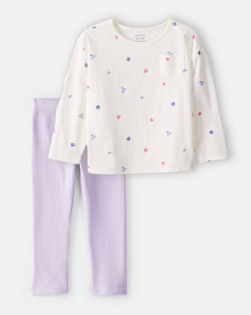 Toddler Girl 2-Piece Winter Print Top & Stretch Rib Leggings Set - Cream/Purple, 