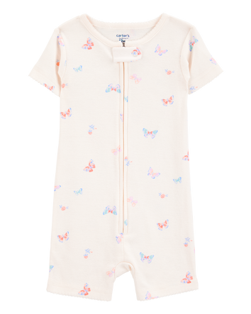 Baby Girl 1-Piece Butterfly 100% Snug Fit Cotton Romper Pajamas - Ivory, 