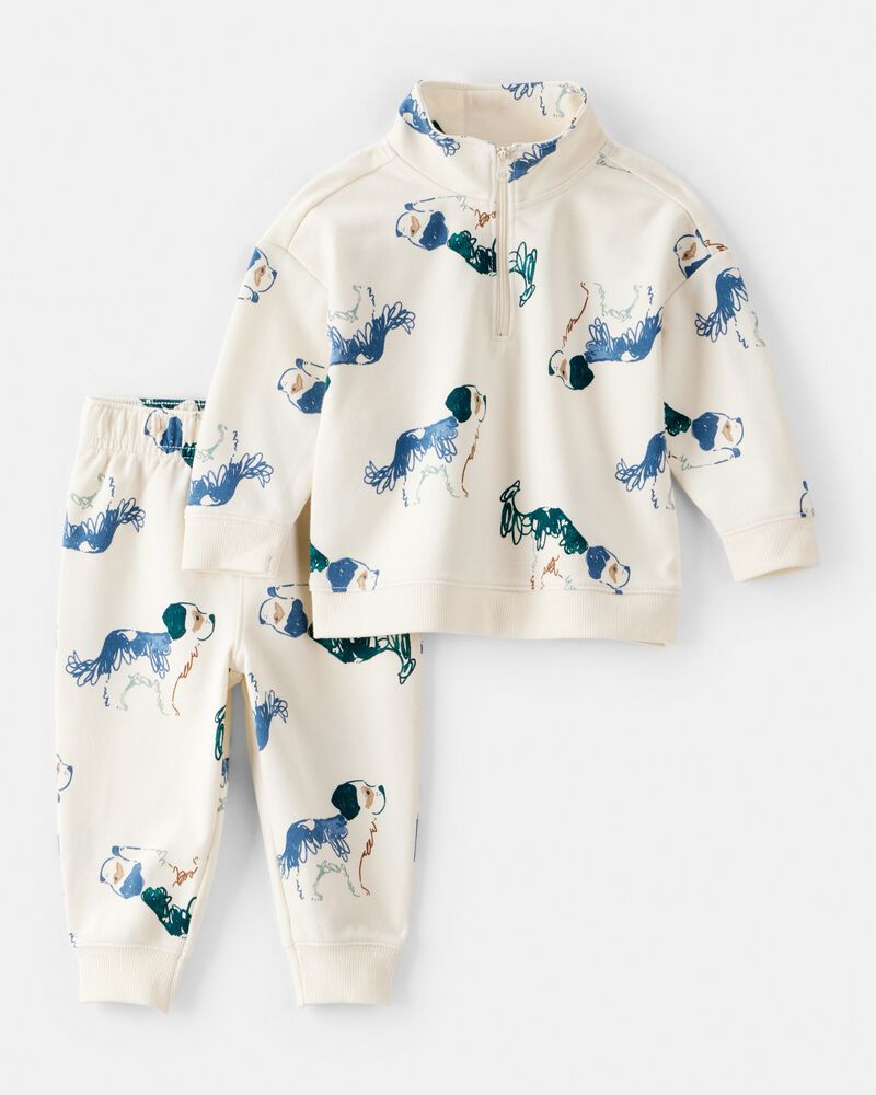 Baby Boy 2-Piece Dog French Terry Zip-Up Jacket & Jogger Pant Set, image 1 of 3 slides