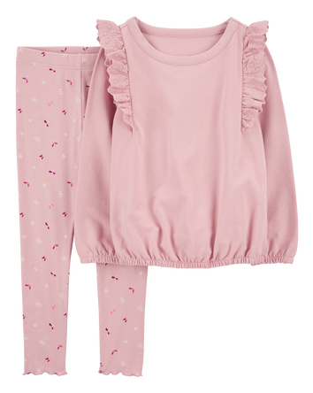 Kid 2-Piece Flutter Pullover Sweatshirt & Floral Legging Set, 