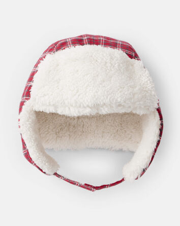 Baby Boy Plaid Winter Trapper Hat - Red/White, 