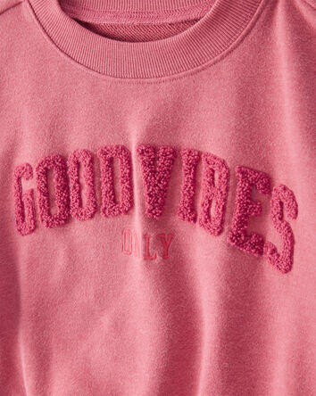 Kid Oversized "Good Vibes" Sweatshirt - Pink, 