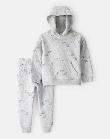 Toddler Boy 2-Piece Helicopter Quilted Hoodie & Pant Set - Grey, 