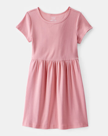 Girls Ribbed Short-Sleeve Dress - Pink, 