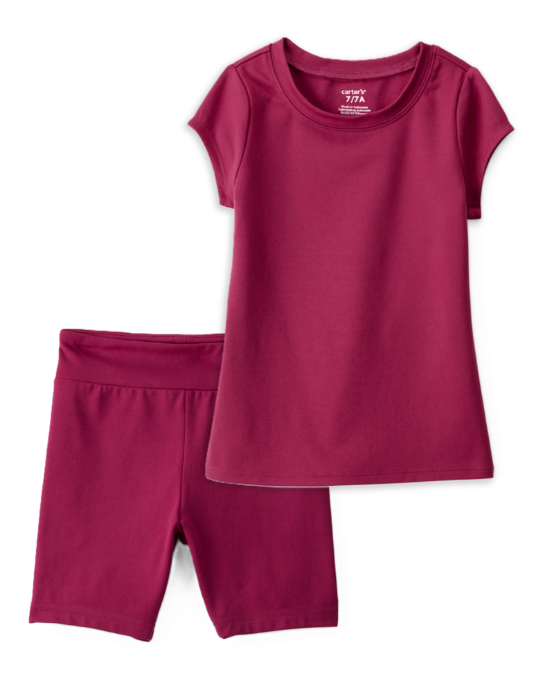 Girls 2-Piece Fashion Top & Bike Shorts Set - Burgundy, image 1 of 6 slides