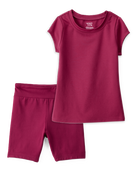 Girls 2-Piece Fashion Top & Bike Shorts Set - Burgundy, image 1 of 6 slides