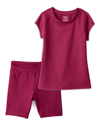 Girls 2-Piece Fashion Top & Bike Shorts Set - Burgundy, 