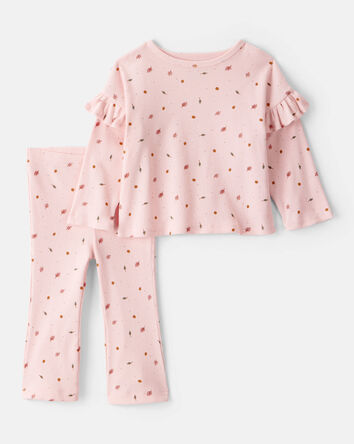 Baby Girl 2-Piece Leaf Print Cotton Long-Sleeve Tee & Pant Set - Pink, 