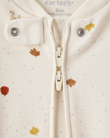 Baby Thanksgiving Print 100% Cotton Long-Sleeve 2-Way Zip Sleep & Play Pajamas - White, 