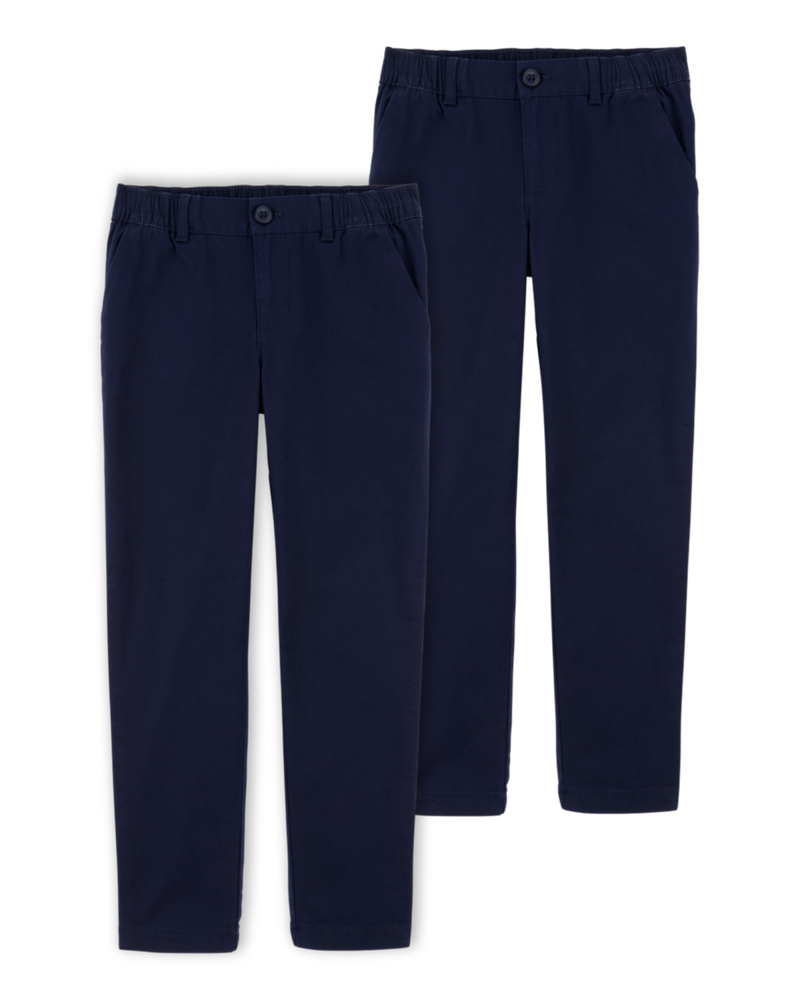 Kid 2-Pack Stretch Chino Uniform Pants - Navy, image 1 of 4 slides