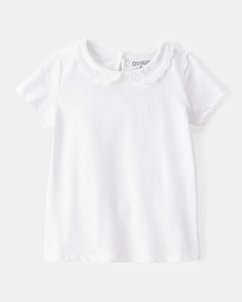 Toddler Scalloped Collar Short-Sleeve Top - White, image 1 of 4 slides