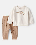Baby 2-Piece Acorn Thanksgiving Print Cotton Long-Sleeve Tee & Pant Set - White, image 1 of 6 slides