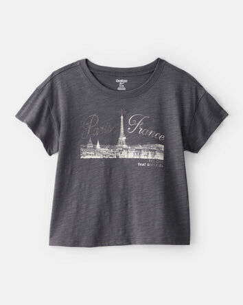 Girls Paris Cotton Short-Sleeve Graphic Tee - Grey, 