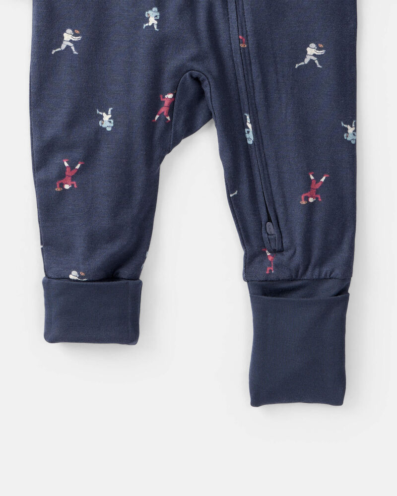Baby Boy Football Print PurelySoft Long-Sleeve Sleep & Play Pajamas - Blue, image 2 of 8 slides