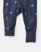 Baby Boy Football Print PurelySoft Long-Sleeve Sleep & Play Pajamas - Blue, image 2 of 8 slides