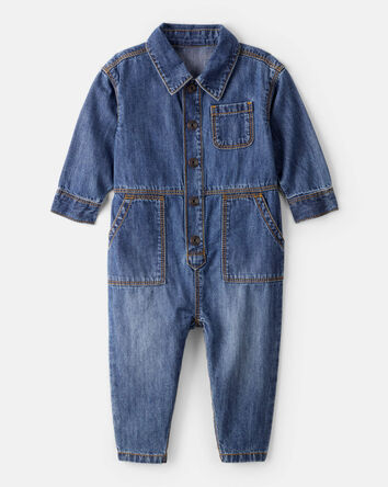 Baby Boy Denim Long-Sleeve Jumpsuit - Blue, 