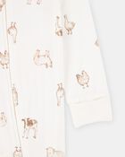 Baby Farm Animals Print 2-Way Zip PurelySoft Sleep & Play Pajamas - Ivory, image 2 of 6 slides