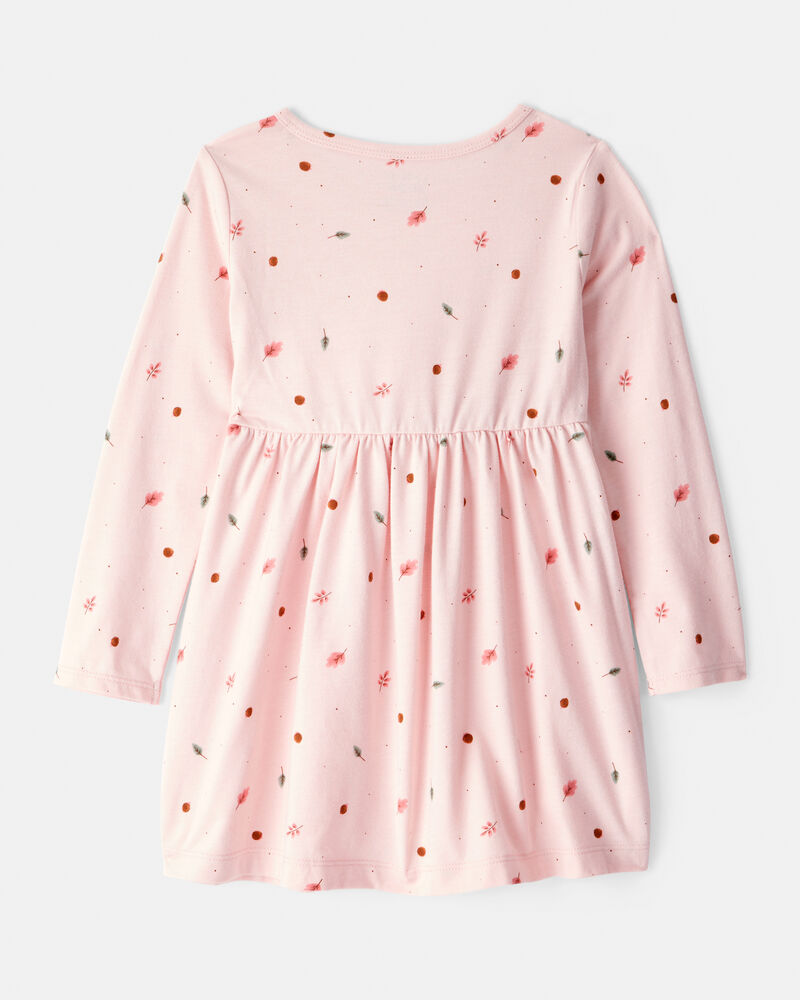 Toddler Girl Leaf Print Long Sleeve Dress - Pink, image 2 of 4 slides