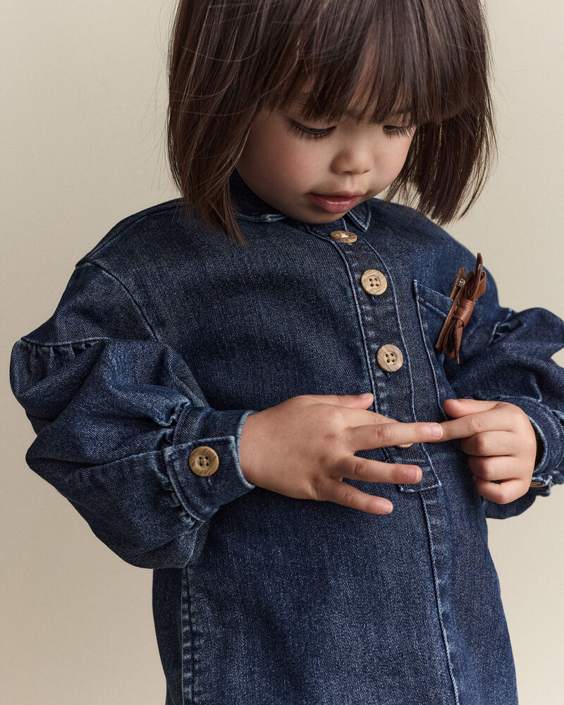 Toddler Girl Puff-Sleeve Denim Dress - Blue, image 5 of 8 slides