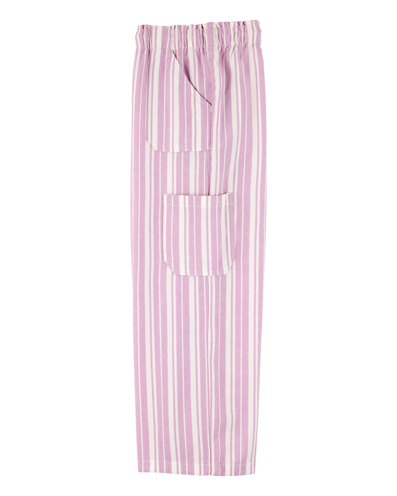 Kid 2-Piece Striped Peplum Top & Drawstring Pants Set - Pink/White, image 7 of 7 slides