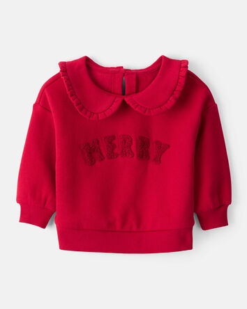 Baby Girl Fleece Christmas Merry Long-Sleeve Pullover Sweatshirt - Red, 