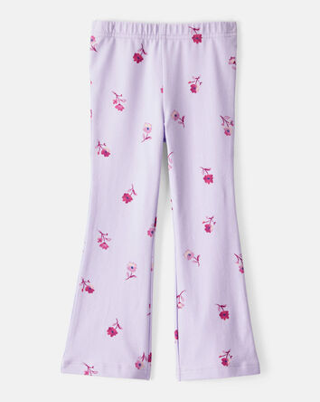 Toddler Girl Floral Cotton Flare Pull-On Stretch Leggings - Purple, 
