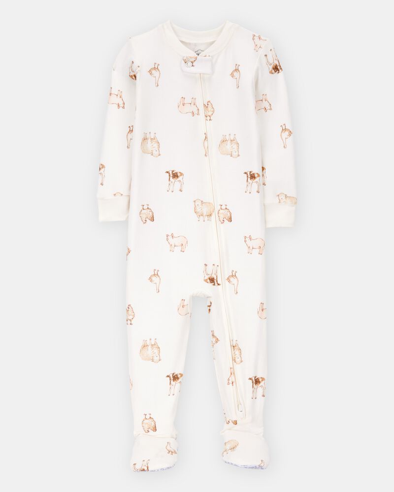 Baby Farm Animals Print PurelySoft Footie 1-Piece Pajamas - Ivory, image 1 of 5 slides