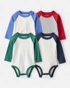 Baby Boy 4-Pack Long-Sleeve Multipack Raglan Bodysuits, image 1 of 7 slides
