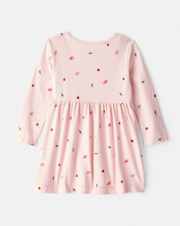 Baby Girl Leaf Print Long Sleeve Dress - Pink, 