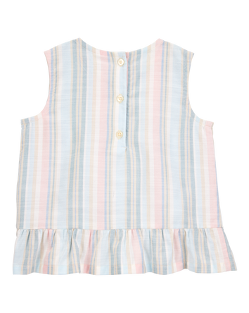 Toddler Girl Striped Sleeveless Linen Look-Alike Fashion Top, 