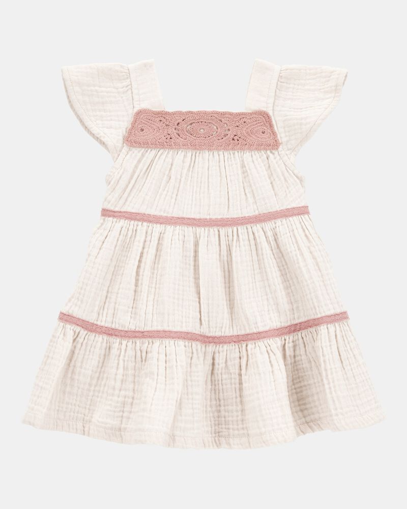 Baby Girl Striped Tiered Dress - White/Pink, image 1 of 5 slides