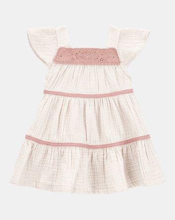 Baby Girl Striped Tiered Dress - White/Pink, 