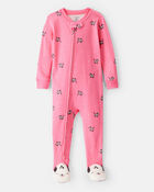 Baby Girl Dalmatian Print 100% Cotton Long-Sleeve 2-Way Zip 1-Piece Pajamas - Pink, image 1 of 5 slides