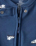 Baby Boy Construction Print 100% Cotton Long-Sleeve 2-Way Zip 1-Piece Pajamas - Blue, image 3 of 5 slides