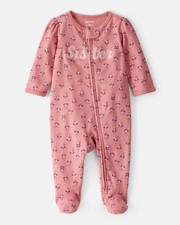 Baby Little Sister 2-Way Zip Cotton Sleep & Play Pajamas, 