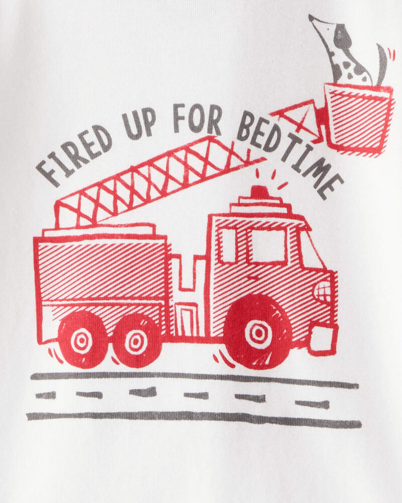 Toddler Firetruck Print 100% Cotton Long-Sleeve Snug Fit 4-Piece Pajamas - Red/White, image 2 of 4 slides