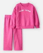 Toddler Girl Mini Icon French Terry Pullover & Pant Set - Pink, image 1 of 4 slides