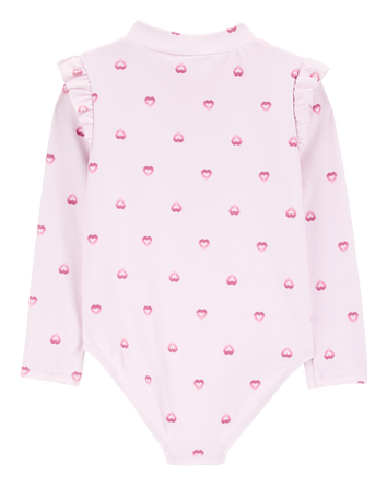 Toddler 1-Piece Heart-Print Long-Sleeve Rashguard Swimsuit - Pink, 