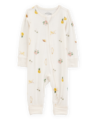 Baby Girl Tropical Print 2-Way Zip PurelySoft Convertible Foot Sleep & Play Pajamas - Ivory, image 1 of 7 slides