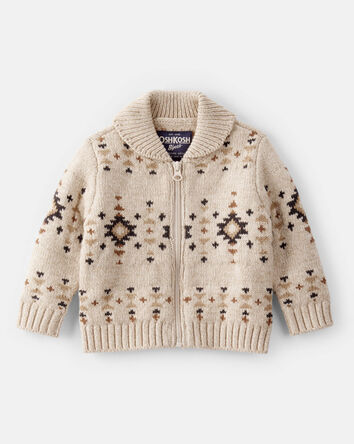 Baby Boy Southwestern Zip-Up Sweater - Ivory, 