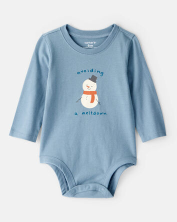 Baby Boy Snowman Long-Sleeve Graphic Bodysuit - Blue, 