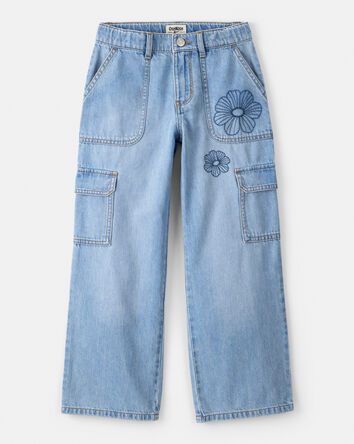 Girls High-Rise Denim Cargo Jeans - Blue, 