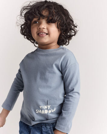Toddler 'Tiny Shadow' Long-Sleeve Pocket Graphic Tee - Blue, 