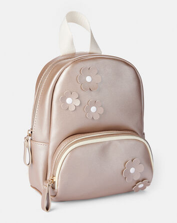 Girls Floral Mini Backpack - Metallic Rose Gold, 