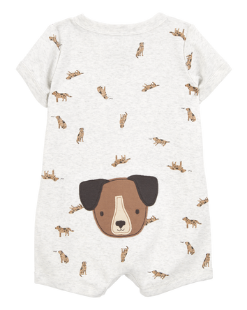Baby Boy Dog Short-Sleeve Romper - Grey, 