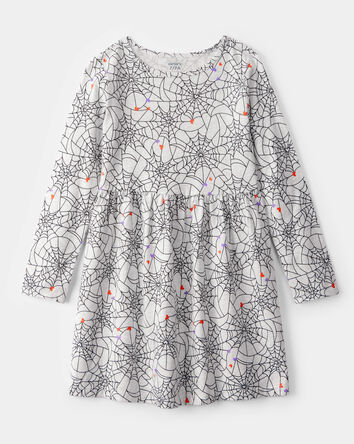 Girls Halloween Spiderwebs Long-Sleeve Dress - Black/White, 